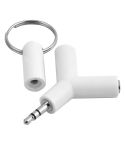 Mini Y Shaped 3.5mm Male to Double 3.5mm Female Jack Audio Headset Adapter Connector Keychain(White)