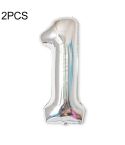 2 PCS 40 Inch Aluminium Foil Number Balloons Birthday Wedding Engagement Party Decor Kids Ball Supplies(1-Silver)