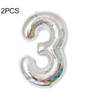 2 PCS 40 Inch Aluminium Foil Number Balloons Birthday Wedding Engagement Party Decor Kids Ball Supplies(3-Silver)