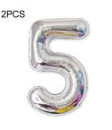 2 PCS 40 Inch Aluminium Foil Number Balloons Birthday Wedding Engagement Party Decor Kids Ball Supplies(5-Silver)