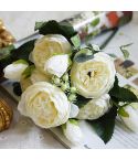 5 PCS Artificial Rose Flowers Small Bouquet Flores Home Party Wedding Fake Flower Decoration(White)