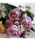5 PCS Artificial Rose Flowers Small Bouquet Flores Home Party Wedding Fake Flower Decoration(Purple)
