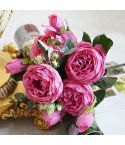 5 PCS Artificial Rose Flowers Small Bouquet Flores Home Party Wedding Fake Flower Decoration(Magenta)