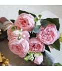 5 PCS Artificial Rose Flowers Small Bouquet Flores Home Party Wedding Fake Flower Decoration(Pink)