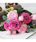 5 PCS Artificial Rose Flowers Small Bouquet Flores Home Party Wedding Fake Flower Decoration(Pink and Magenta)