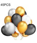 45 PCS 12 Inch Pearl Latex Balloons Birthday Wedding Party Decor with Colored Ribbon(Black + gold + silver)
