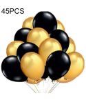 45 PCS 12 Inch Pearl Latex Balloons Birthday Wedding Party Decor with Colored Ribbon(Black + gold)