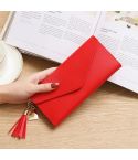 Long Wallet Women Purses Tassel Fashion Coin Purse Card Holder Wallets Female Clutch PU Leather Wallet(Red)