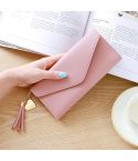 Long Wallet Women Purses Tassel Fashion Coin Purse Card Holder Wallets Female Clutch PU Leather Wallet(Pink)