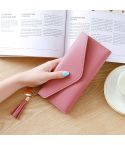Long Wallet Women Purses Tassel Fashion Coin Purse Card Holder Wallets Female Clutch PU Leather Wallet(Dark pink)