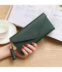 Long Wallet Women Purses Tassel Fashion Coin Purse Card Holder Wallets Female Clutch PU Leather Wallet(Atrovirens)