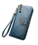 Vintage Button Phone Purses Women Wallets Female Purse Leather Brand Retro Ladies Long Zipper Woman Wallet Card Clutch(Long green)