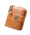 Vintage Button Phone Purses Women Wallets Female Purse Leather Brand Retro Ladies Long Zipper Woman Wallet Card Clutch(Short brown)