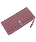 Long Women Hasp Leather Clutch Coin Purse Wallets(Wine Red)