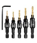 5 PCS/Set Countersink Woodworking Drill Bit Set Hexagon Screw Hardware Tool(Gold)