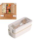 750ml Healthy Material Wheat Straw 2 Layer Lunch Box Dinnerware Food Storage Bento Container Microwave Lunchbox(Beige)