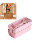 750ml Healthy Material Wheat Straw 2 Layer Lunch Box Dinnerware Food Storage Bento Container Microwave Lunchbox(Pink)