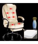 Modern Minimalist Lift Swivel Chair Lazy Seat Gaming Massage Office Chair With Steel Feet & Footrest(Creamy-White)