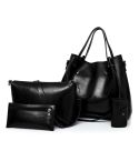 4 in 1 Ladies Retro Handbag Fashion Large Capacity Sub-Diagonal Bucket Bag(Black)
