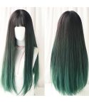Gradient Color Long Straight Hair Wig Female Chemical Fiber Headgear Simulation Hair(Malachite Green Gradient 65CM)