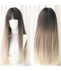 Gradient Color Long Straight Hair Wig Female Chemical Fiber Headgear Simulation Hair(Milk Tea Gradient 65CM)