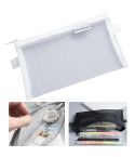 Nylon Simple Transparent Mesh Pencil Case Office School Supplies(Big White)