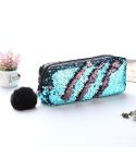 Reversible Sequin Pencil Case for Girls School Supplies Super Big Stationery Gift Magic Makeup Bag(Blue+Pink)