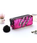 Reversible Sequin Pencil Case for Girls School Supplies Super Big Stationery Gift Magic Makeup Bag(Magenta+Silver)