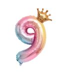 32-Inch Gradient Color Crown Digital Balloon Children Birthday Decoration Film Balloon(Number 9)