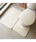 1 Set Three-Piece Set Flannel Anti-Slip Kitchen Bath Toilet Rug Mat Washable Carpet(White Printing)