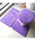 1 Set Three-Piece Set Flannel Anti-Slip Kitchen Bath Toilet Rug Mat Washable Carpet(Purple Flower)