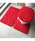 1 Set Three-Piece Set Flannel Anti-Slip Kitchen Bath Toilet Rug Mat Washable Carpet(Red Heart)