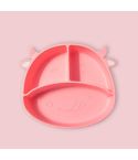M010094 Children Silicone Dinner Plate Gridded Anti-Fall Eating Bowl Baby Cartoon Complementary Food Non-Slip Suction Cup Bowl(Cow-Pink)