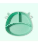 M010094 Children Silicone Dinner Plate Gridded Anti-Fall Eating Bowl Baby Cartoon Complementary Food Non-Slip Suction Cup Bowl(Cow-Green)