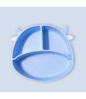M010094 Children Silicone Dinner Plate Gridded Anti-Fall Eating Bowl Baby Cartoon Complementary Food Non-Slip Suction Cup Bowl(Cow-Blue)