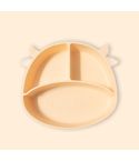 M010094 Children Silicone Dinner Plate Gridded Anti-Fall Eating Bowl Baby Cartoon Complementary Food Non-Slip Suction Cup Bowl(Cow-Beige)