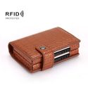 Dual Card Aluminum Alloy Card Box RFID Anti-Theft Wallet(Crocodile Pattern  Coffee)