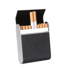 Men Metal Fiber Leather Magnetic Buckle Cigarette Case(Black)
