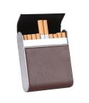 Men Metal Fiber Leather Magnetic Buckle Cigarette Case(Coffee)