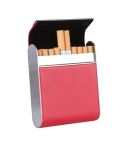 Men Metal Fiber Leather Magnetic Buckle Cigarette Case(Red)