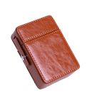 Men PU Leathe Retro Lighter Cigarette Box(Apricot)