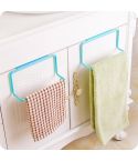 Kitchen Towel Rack Hanging Holder Cupboard Cabinet Door Back Hanger Towel Sponge Holder Storage Rack for Bathroom(Blue)