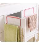 Kitchen Towel Rack Hanging Holder Cupboard Cabinet Door Back Hanger Towel Sponge Holder Storage Rack for Bathroom(Pink)