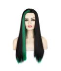 Fashion Medium Haircut Side Bangs Highlight Color Long Straight Wig(Black Ink Green)