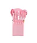 KU349 13 In 1 Storage Barreled Wooden Handle Silicone Kitchenware Set Non-Stick Cooking Spoon Shovel Kitchen Rack(Pink)