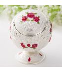 Metal Globe Ashtray With Lid Holiday Gift Tea Table Decoration(Silver Side White Red Rose)