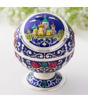 Metal Globe Ashtray With Lid Holiday Gift Tea Table Decoration(Silver Bay Blue Castle)