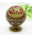 Metal Globe Ashtray With Lid Holiday Gift Tea Table Decoration(Wine Red Elephant)