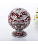 Metal Globe Ashtray With Lid Holiday Gift Tea Table Decoration(Dragon Ancient Tin Wine Red)