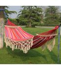 200x150cm Double Outdoor Camping Tassel Canvas Hammock with Stick(Pink Stripes)